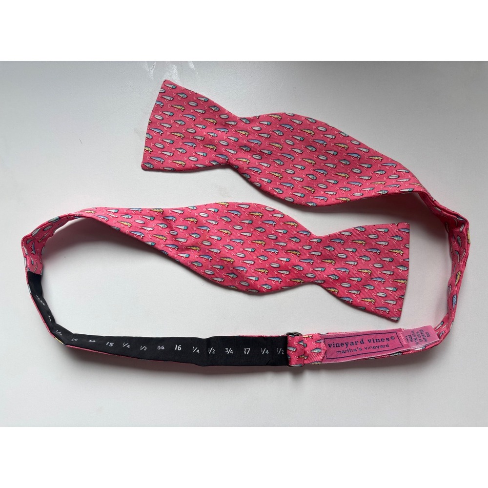 Vineyard Vines Pink Fishing Lure Silk Self Tie Bow Tie Adjustable USA